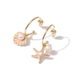 Boucles d'oreilles émaillées coquillage et perle rose