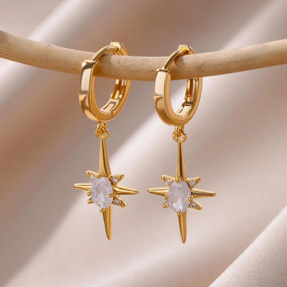 Women's Earrings Star Hoop and Zircon