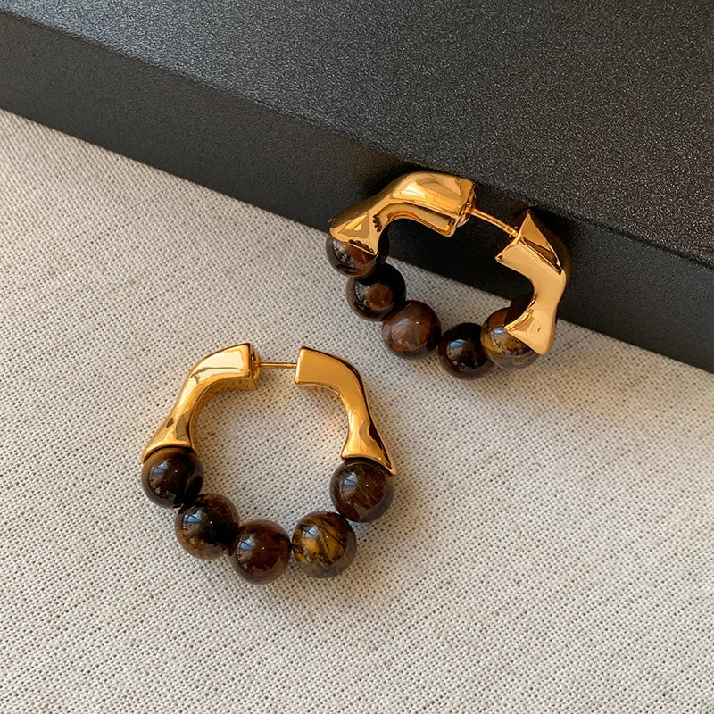 Women's Earrings Tiger Eye Hoops