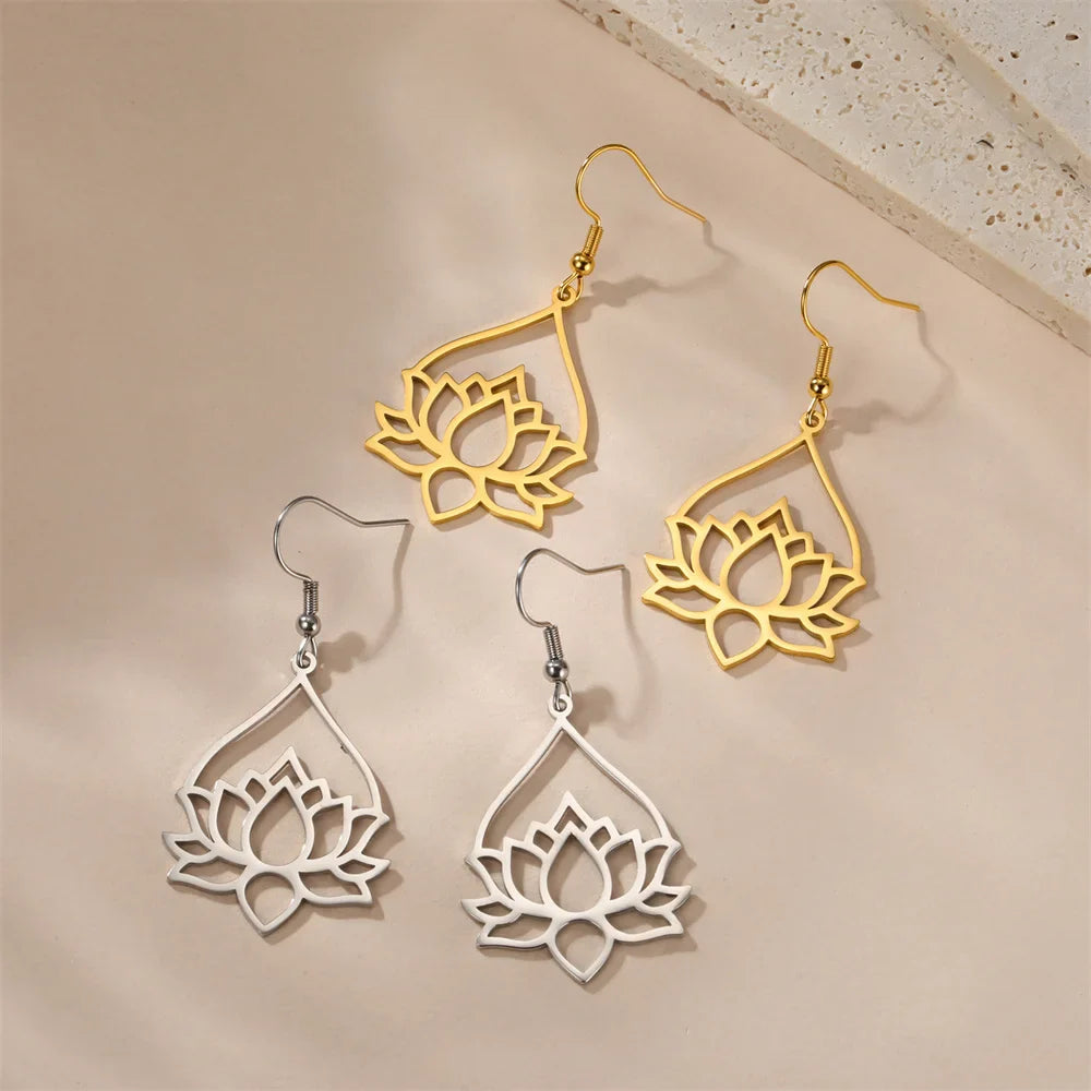 Women's Hanging Lotus Flower Earrings