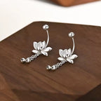 Boucles d'Oreilles Femme Pendantes Fleur de Lotus Argentées