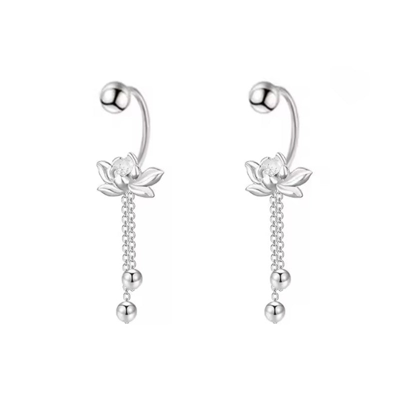Women's Dangling Earrings Lotus Flower Silver