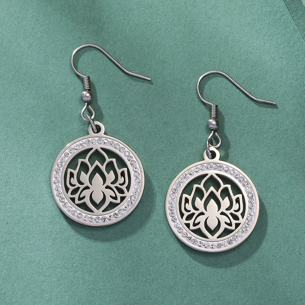 Women's Dangling Lotus Flower Earrings Dawapara silver