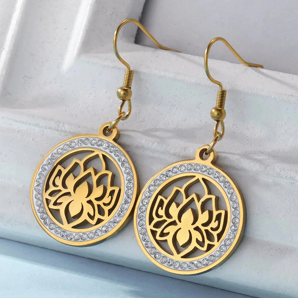 Women's Dangling Lotus Flower Earrings Dawapara gold