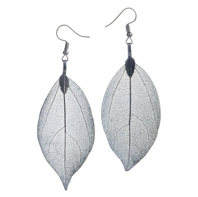 Bohemian Leaf Hematite Gold-plated Earrings