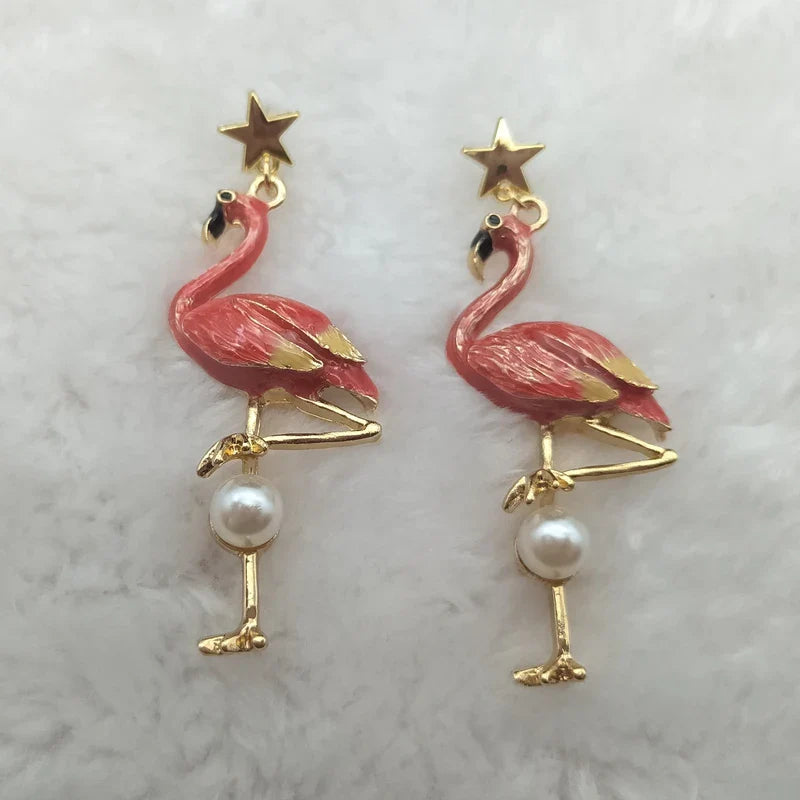 Boucles D'Oreilles Flamants Roses Perle