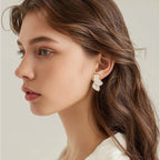 Half-Flower Stud Earrings White Petals