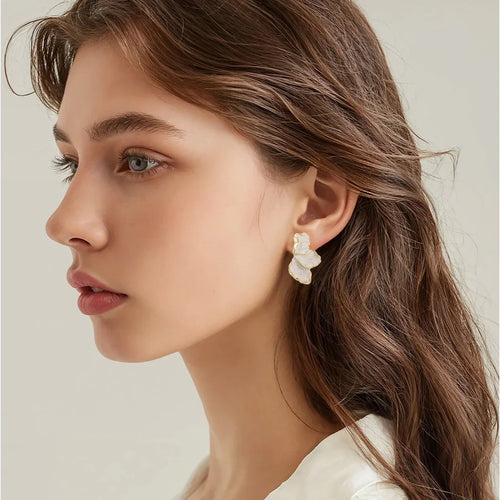 Half-Flower Stud Earrings White Petals