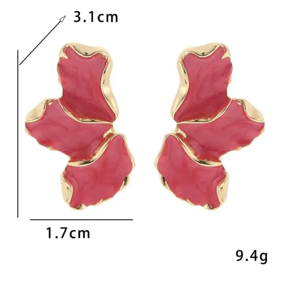 Half-Flower Stud Earrings Red Petals