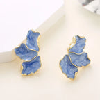 Half-Flower Stud Earrings Blue Petals