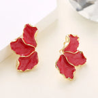Half-Flower Stud Earrings Red Petals