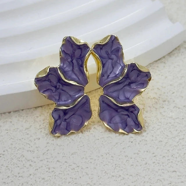 Half-Flower Stud Earrings Purple Petals
