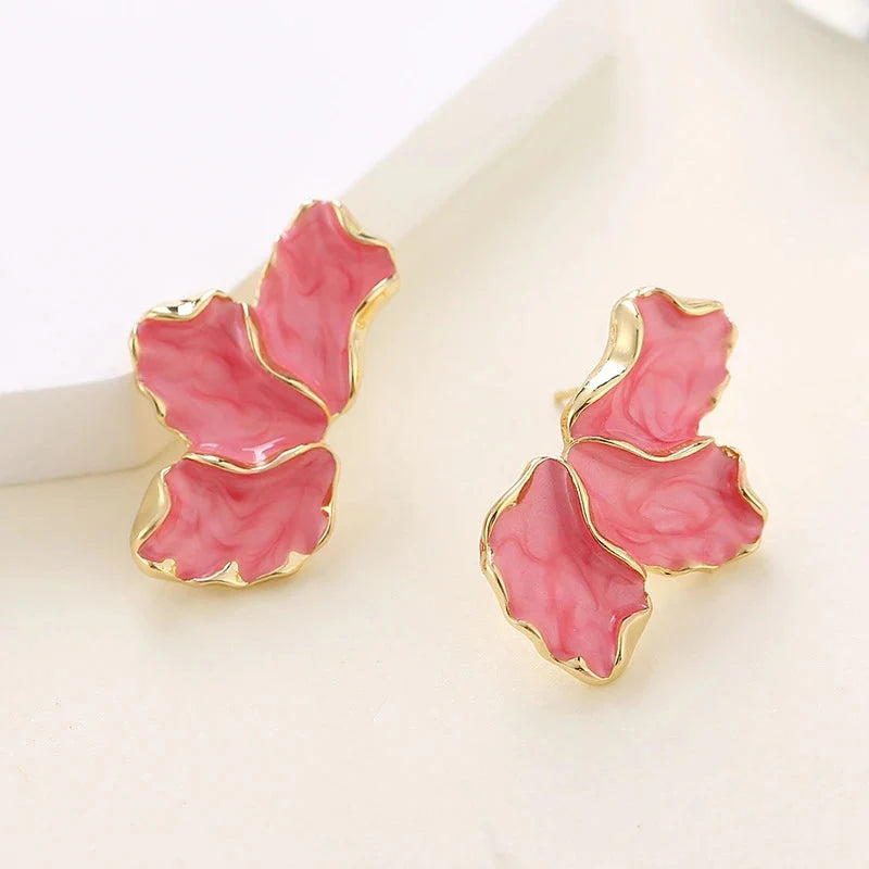 Half-Flower Stud Earrings Pink Petals
