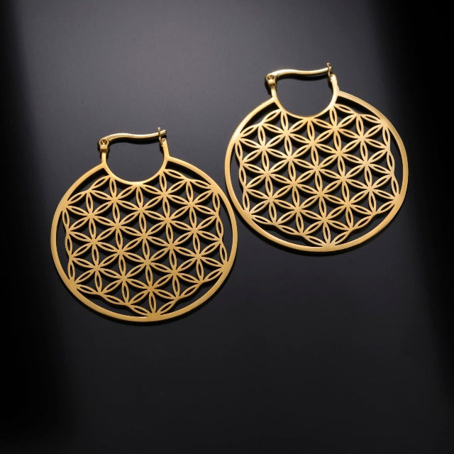 Dawapara Women's Flower of Life Mandala Earrings gold