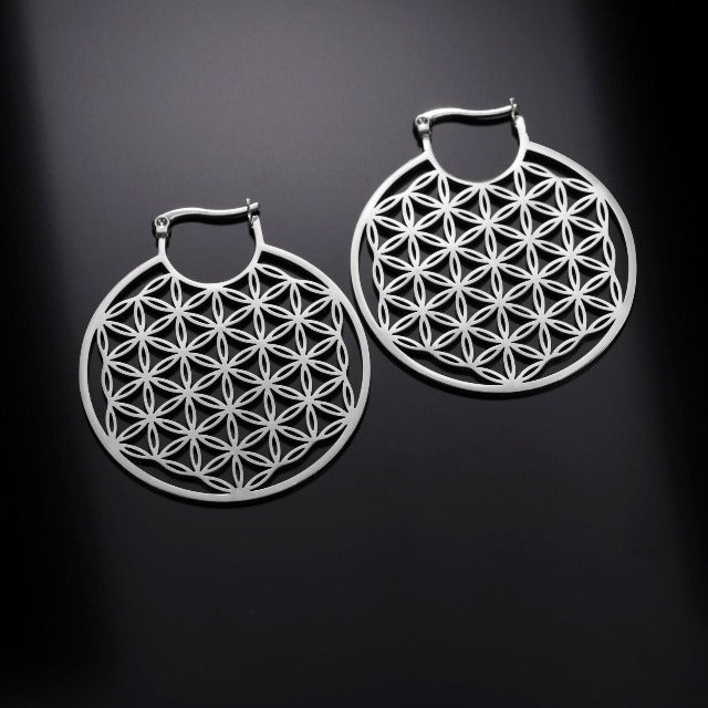 Dawapara Women's Flower of Life Mandala Earrings silver