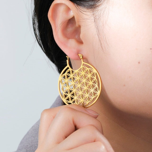 Dawapara Women's Flower of Life Mandala Earrings gold