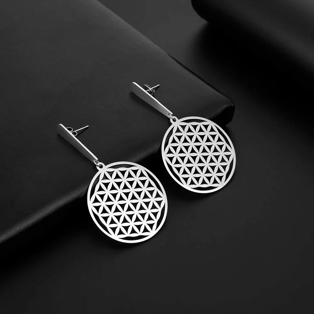 Flower of Life Silver Dangle Earrings