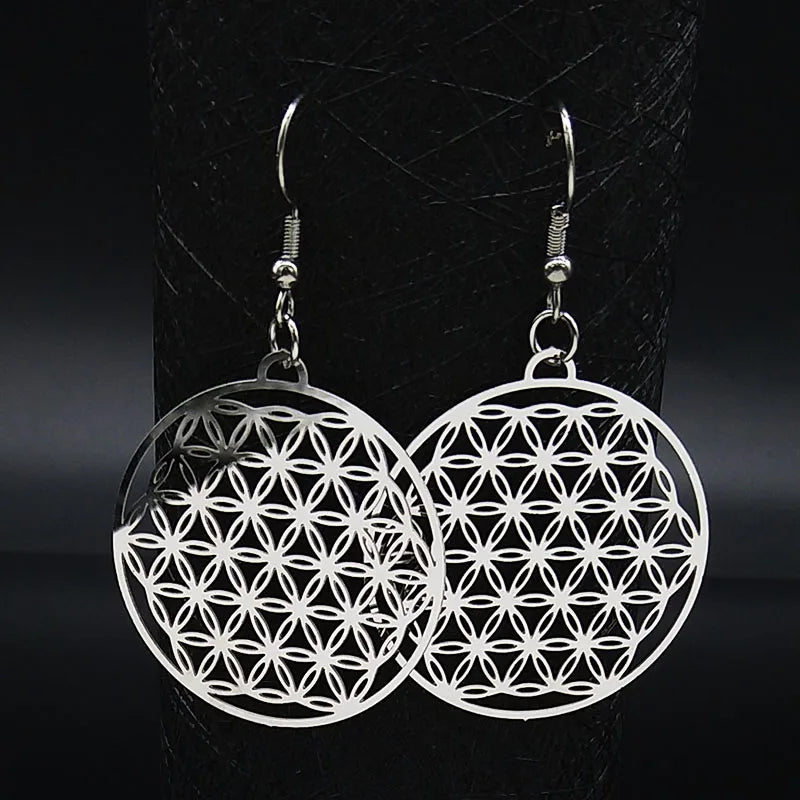 Silver Hanging Flower of Life Earrings