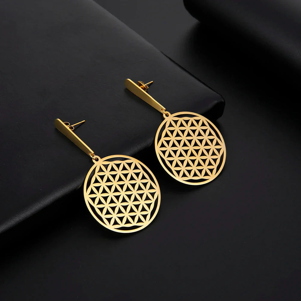 Flower of Life Gold Dangle Earrings
