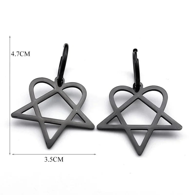 Goth Earrings "Heartagram" Heart Pentagram 
