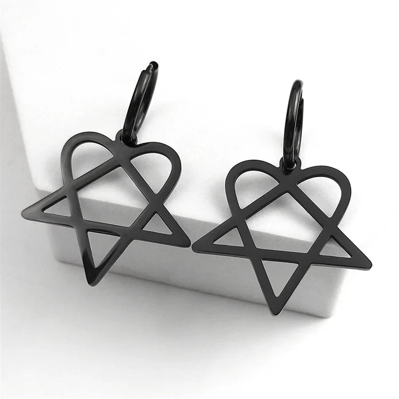 Goth Earrings "Heartagram" Black Pentagram Heart