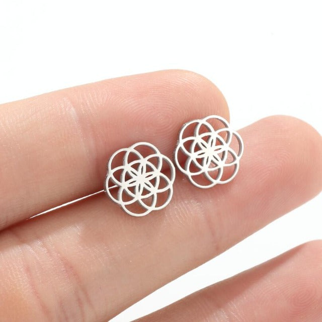 Mandala Flower of Life Dawapara Women's Silver Earrings