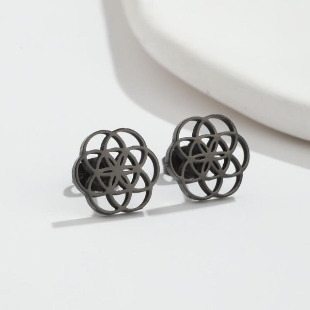 Mandala Flower of Life Dawapara Women's Black Earrings