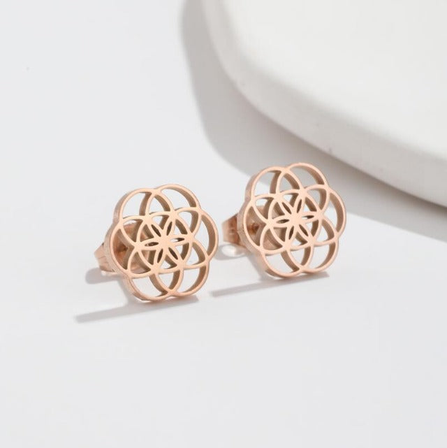 Mandala Flower of Life Dawapara Women's Rose Gold Earrings