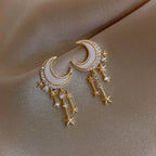 Moon and Stars Earrings Gold & Diamonds