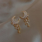 Moon and Stars Earrings Gold & Diamonds