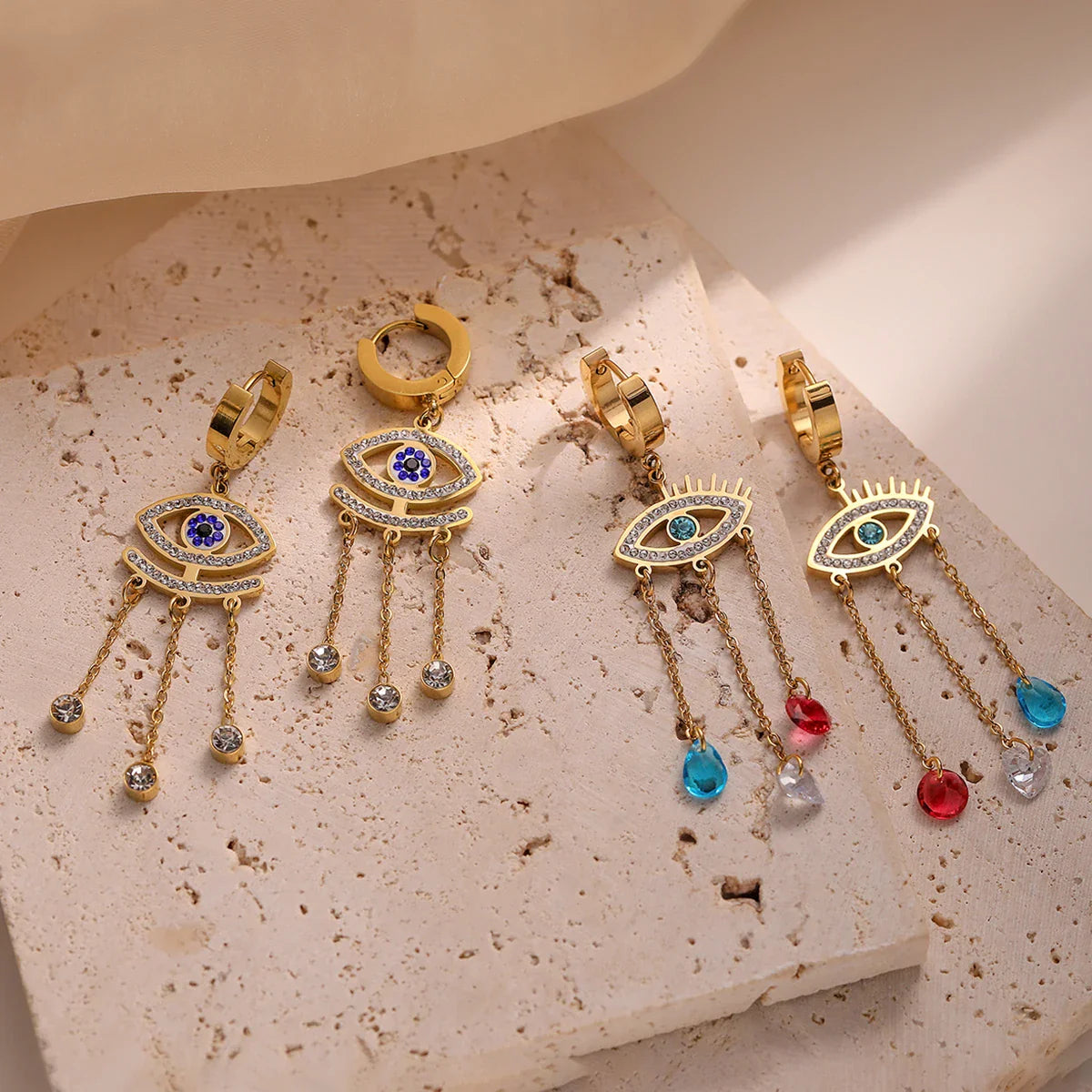 Long Blue Evil Eye Earrings