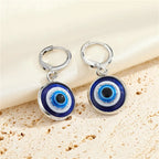 Blue Round Evil Eye Earrings