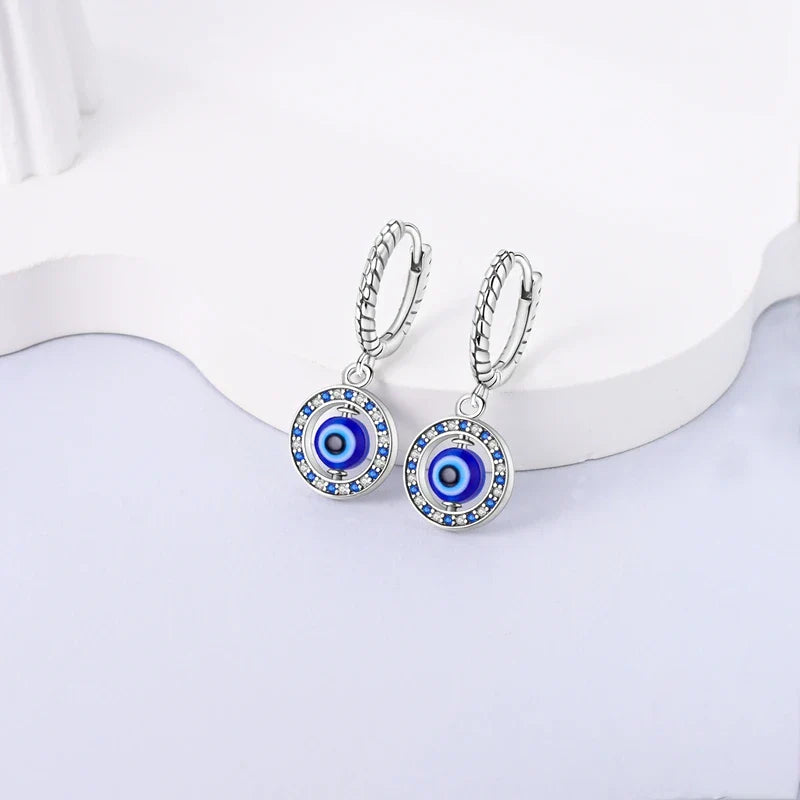 Blue Round Evil Eye Earrings and Pearls