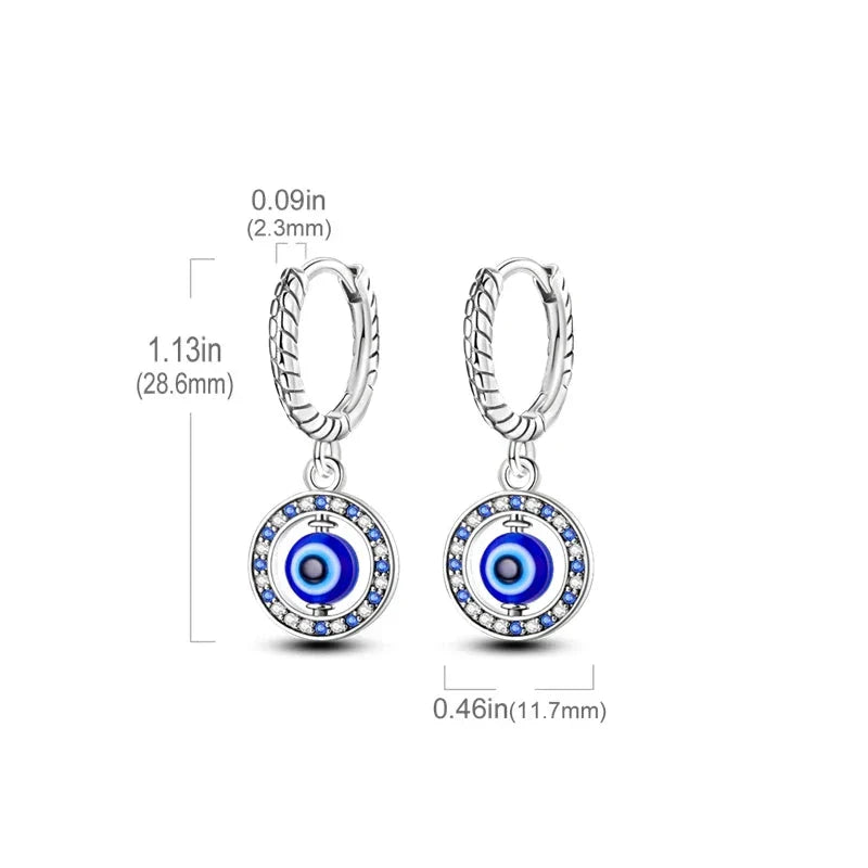 Blue Round Evil Eye Earrings and Pearls