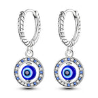 Blue Round Evil Eye Earrings and Pearls