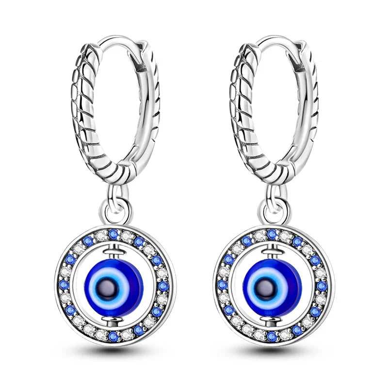 Blue Round Evil Eye Earrings and Pearls