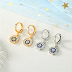 Blue Evil Eye Round Rhinestone Earrings