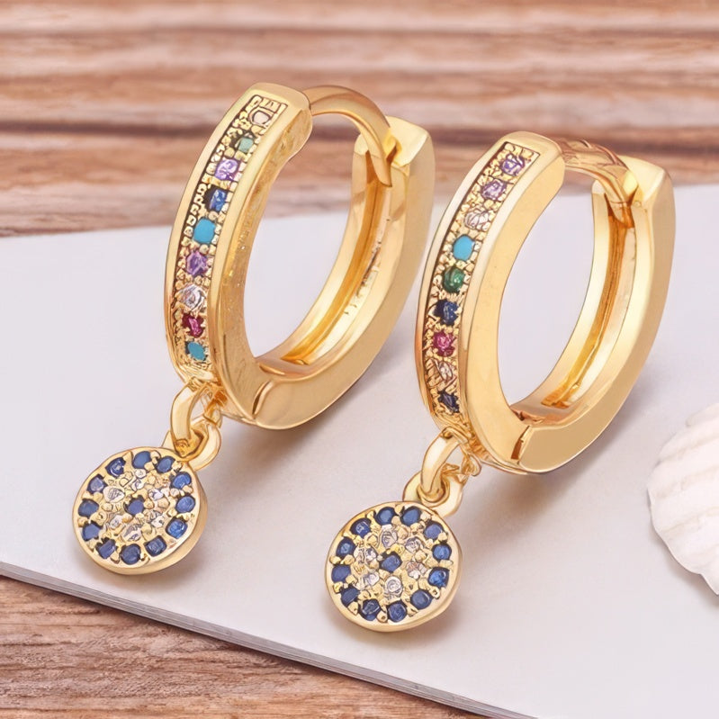 Blue Evil Eye Zircon Bohemian Style Round Earrings