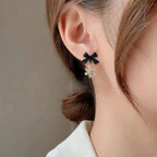 Winter Snowflake Bow Earrings for Women black