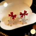 Winter Snowflake Bow Earrings for Women red