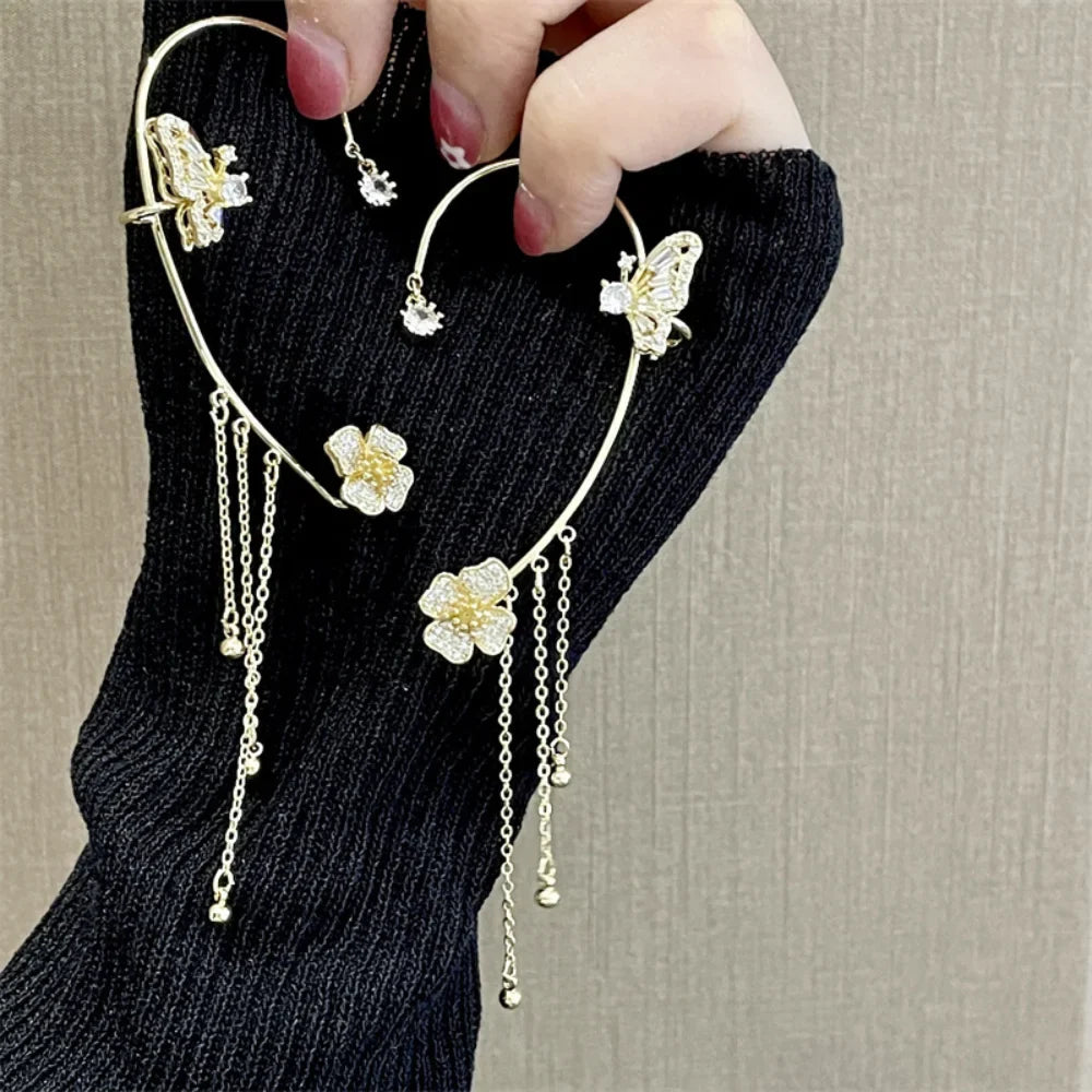 Butterfly and zircon earrings 