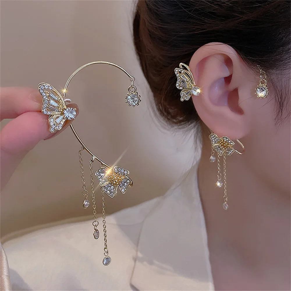 Butterfly and zircon earrings 