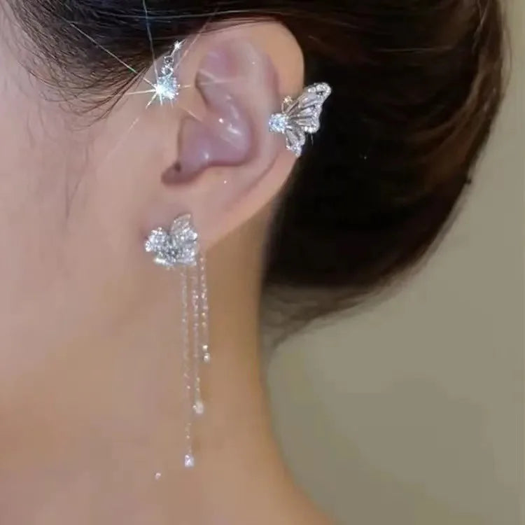 Butterfly and zircon earrings 