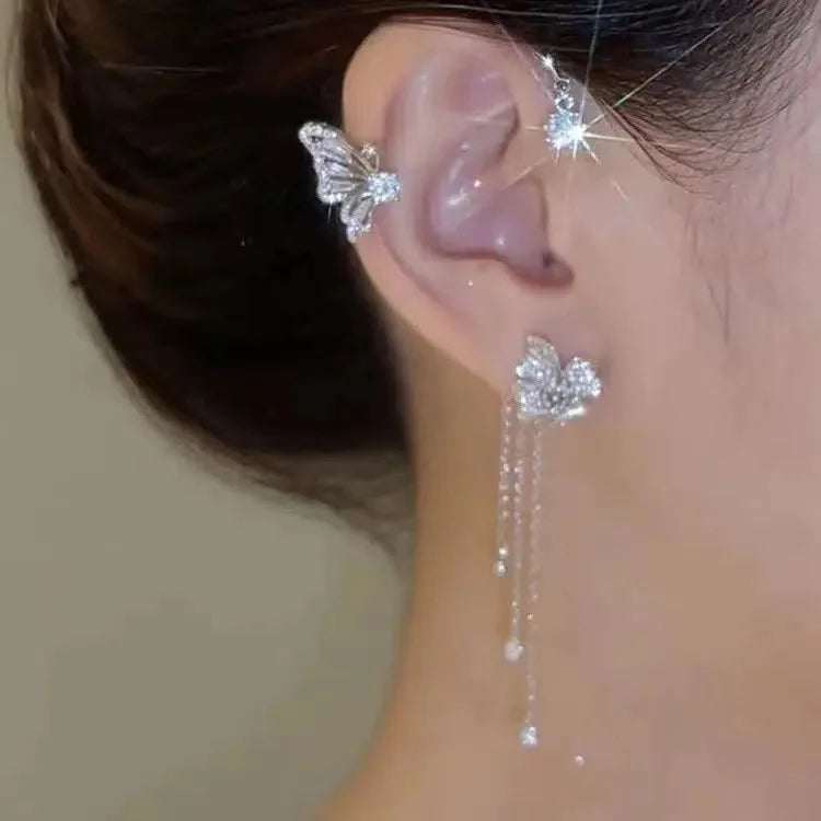 Butterfly and zircon earrings 