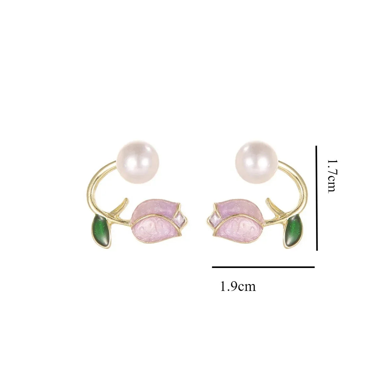 Tulip Flower Dangle Earrings with Pink Pearl