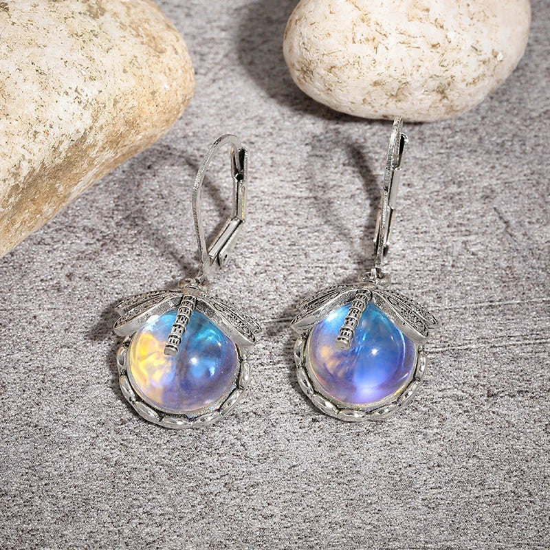 Butterfly Dangle Earrings with Moonstone