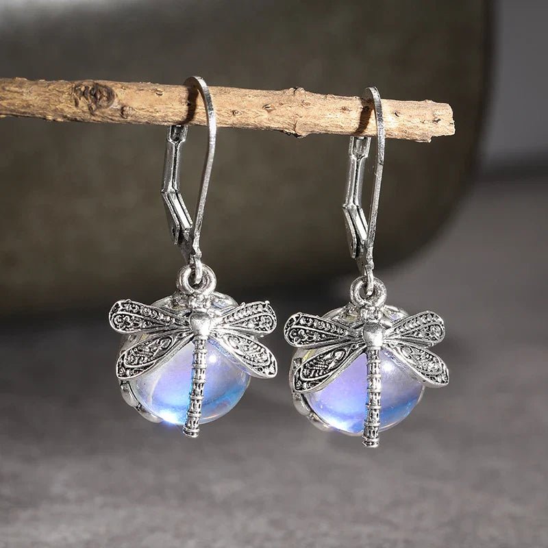 Butterfly Dangle Earrings with Moonstone