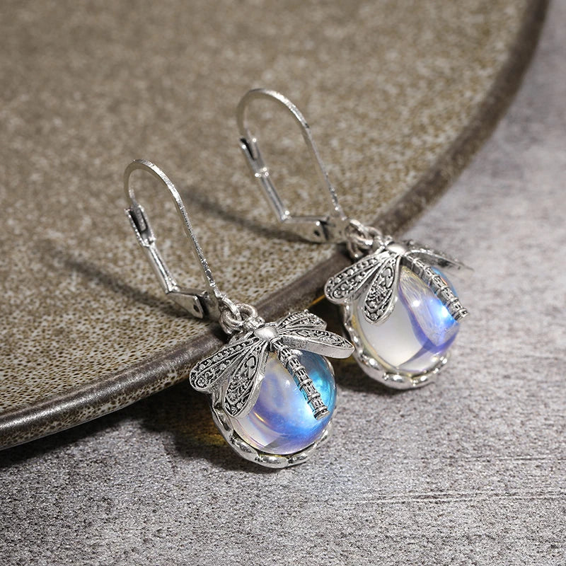 Butterfly Dangle Earrings with Moonstone