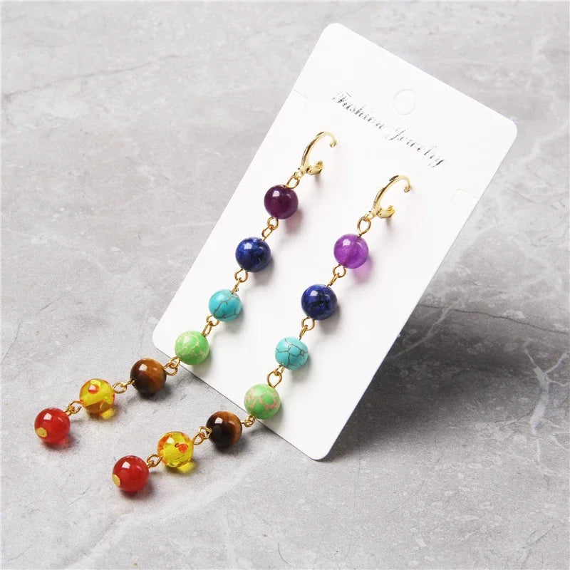 7 Chakras Dangling Earrings for Women gold