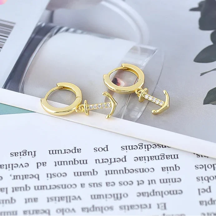 Boucles d'oreilles pendantes ancre or